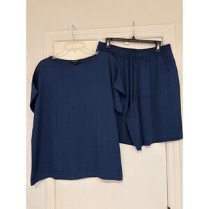LAFAYETTE 148 NEW YORK 2-Pc Set Navy Blue Matching Top/Shorts M